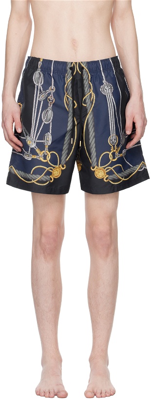 Photo: Versace Underwear Blue Nautical Swim Shorts
