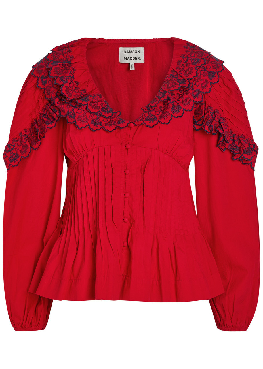 Damson Madder Caroline Embroidered Cotton-poplin Blouse Red