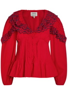 Damson Madder Caroline Embroidered Cotton-poplin Blouse Red