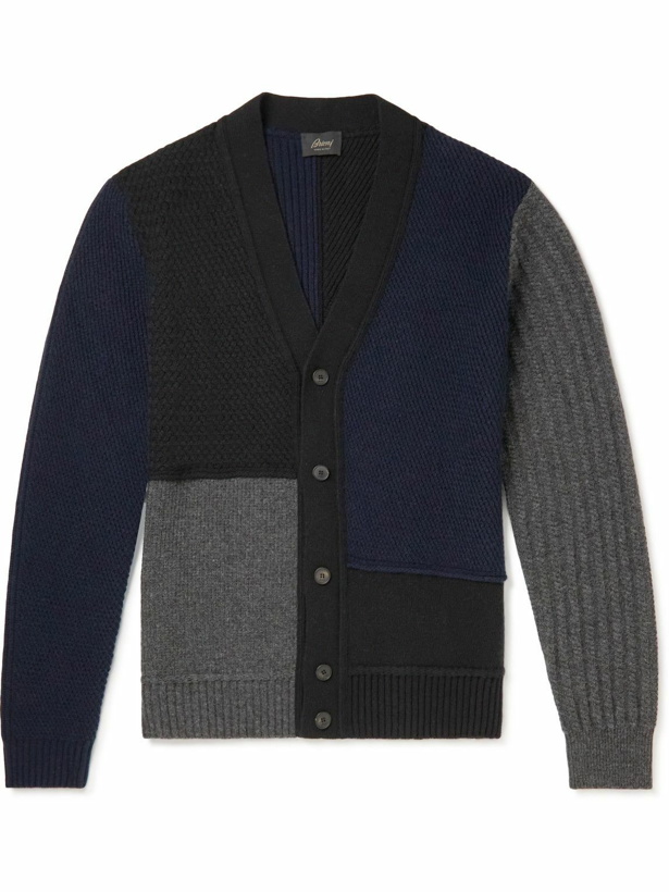 Photo: Brioni - Patchwork Wool and Cashmere-Blend Cardigan - Blue