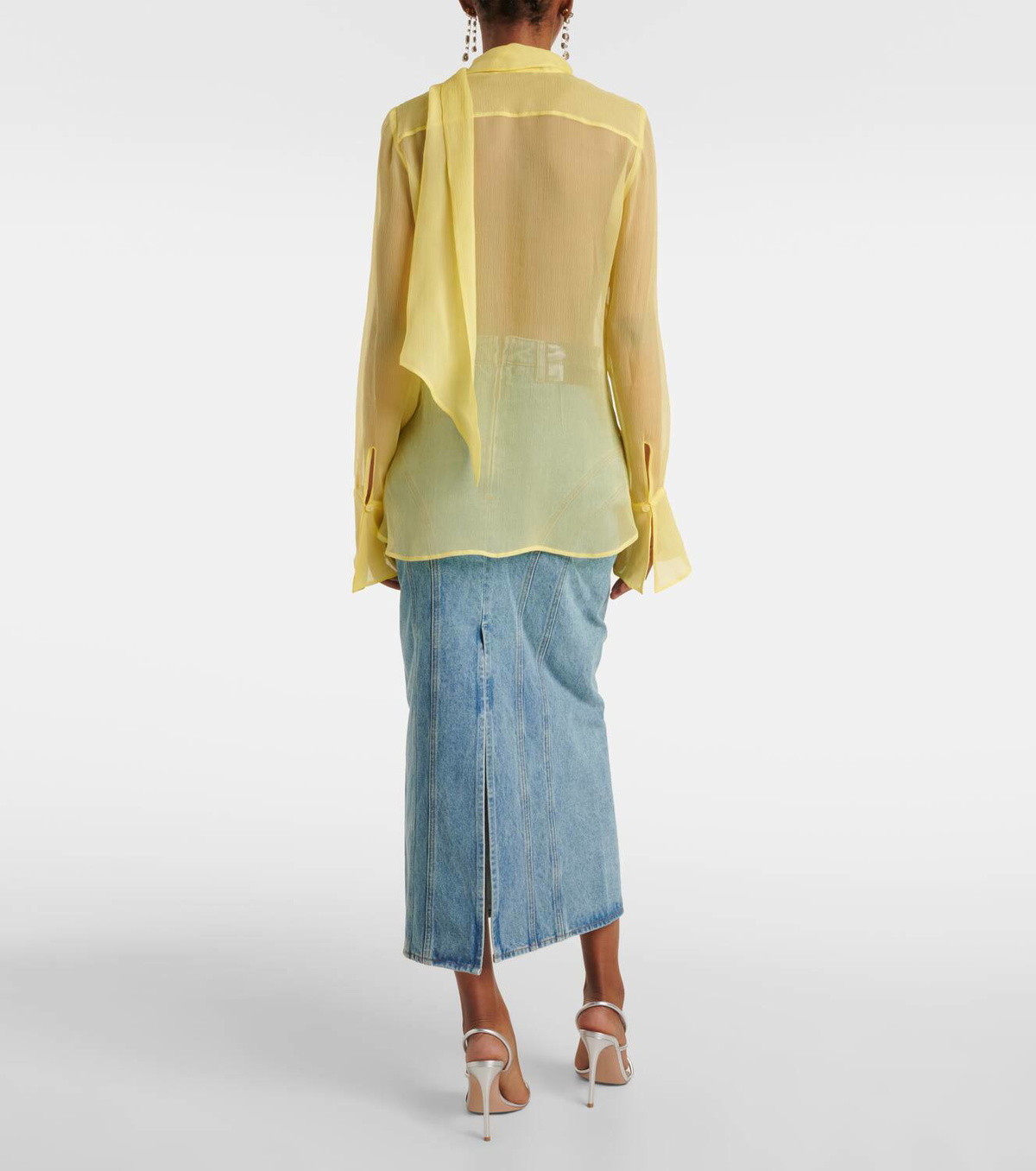 Nina Ricci Sheer tie-neck silk chiffon blouse