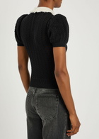 Alice + Olivia Chase Puff Faux Pearl-embellished Cotton-blend top Black