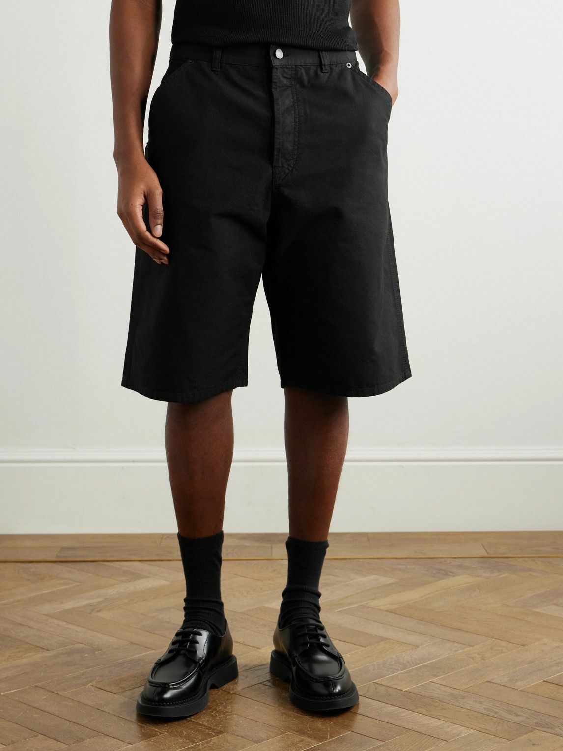 SAINT LAURENT - Wide-Leg Cotton-Canvas Shorts - Black