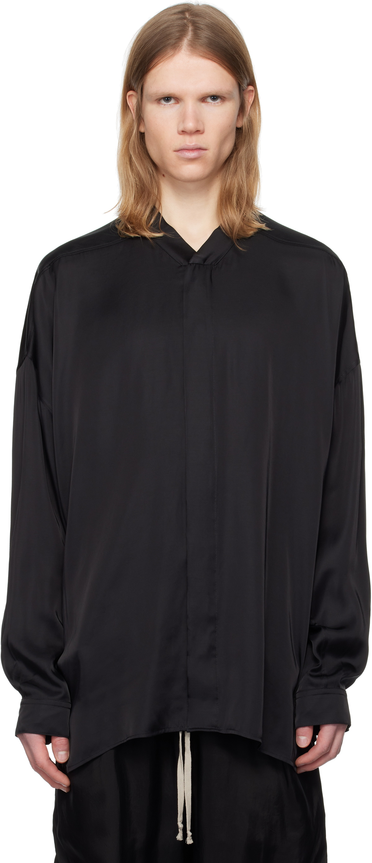 Rick Owens Black Hollywood Oversized Snap Collar Faun Shirt Rick Owens