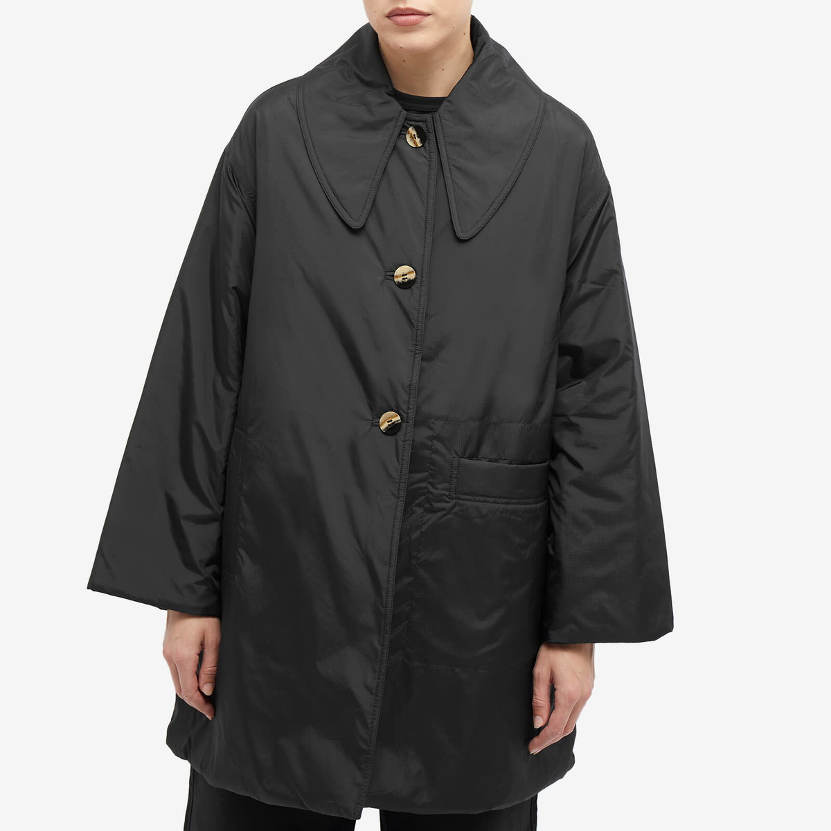 GANNI Women's Ripstop Quilt Reversible Coat in Black GANNI