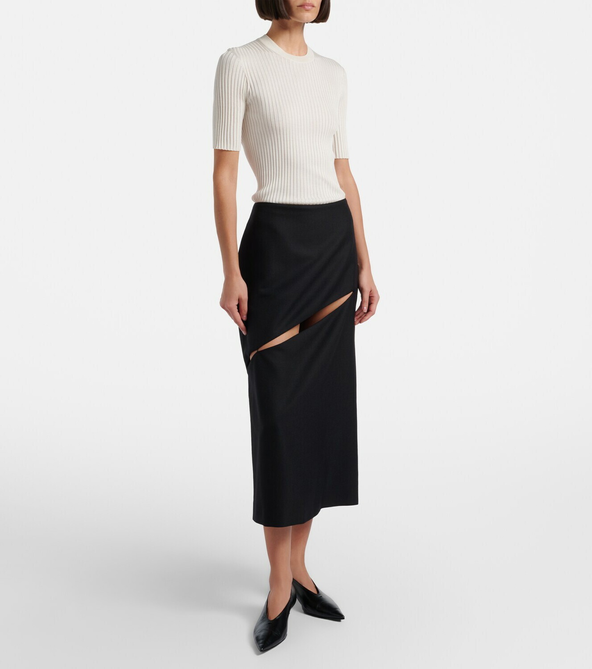 Jil Sander Cutout wool and mohair midi skirt