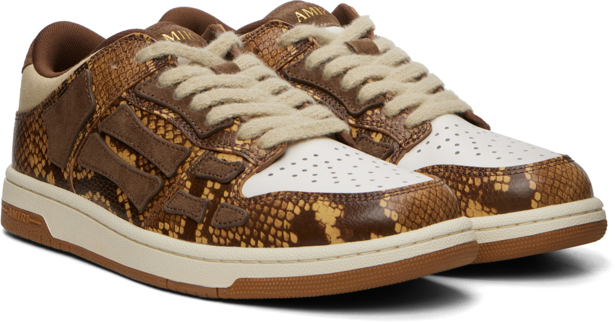 AMIRI Brown & White Printed Python Skel Top Low Sneakers