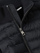 Moncler - Logo-Appliquéd Quilted Shell and Cotton-Blend Zip-Up Cardigan - Blue