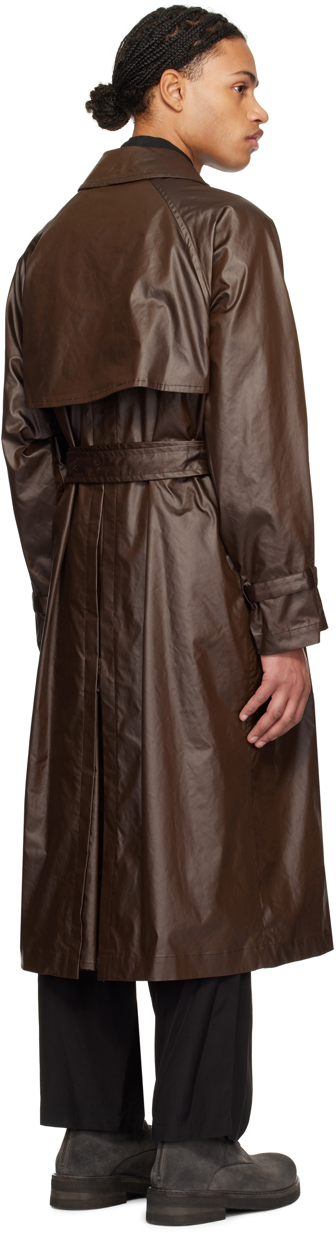 YOKE Brown Leather-Like Trench Coat YOKE