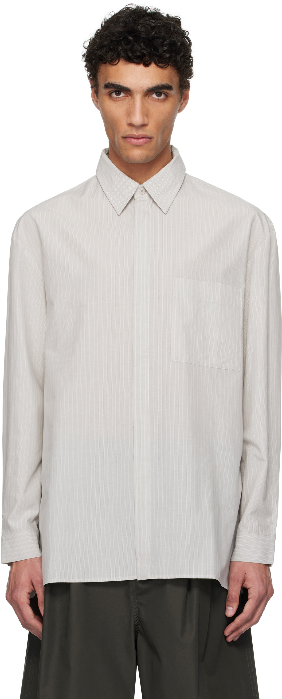 AMOMENTO Gray Stripe Oversized Shirt