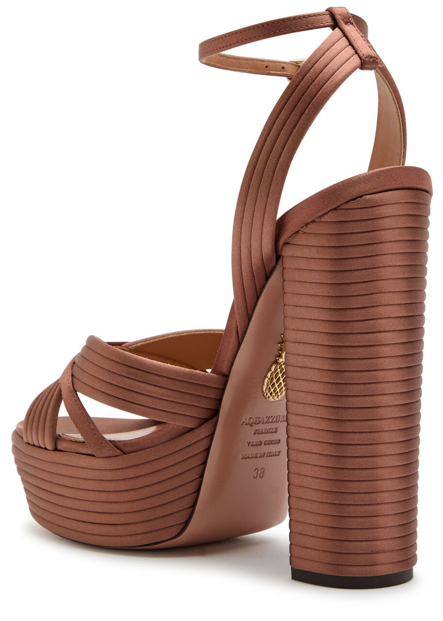 Aquazzura Sundance 140 Satin Platform Sandals Brown