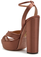Aquazzura Sundance 140 Satin Platform Sandals Brown