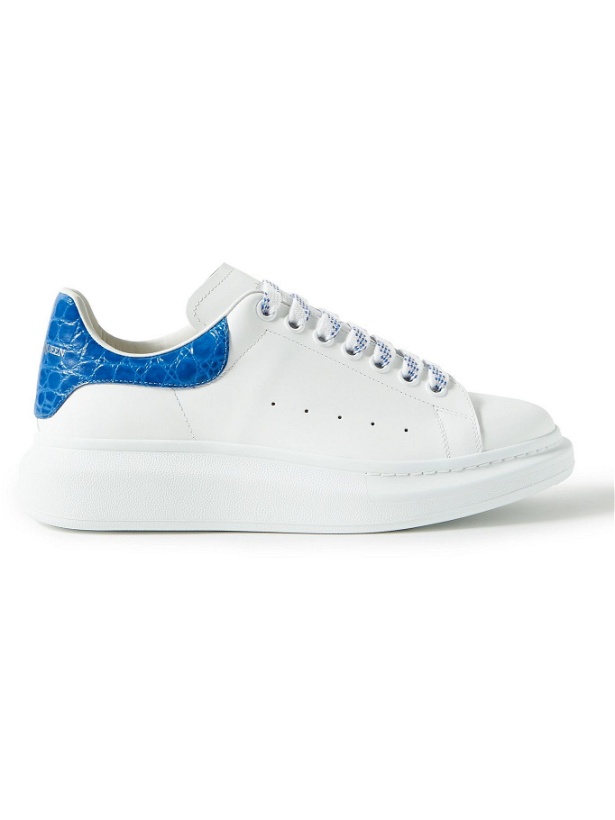 Photo: Alexander McQueen - Exaggerated-Sole Croc-Effect Trimmed Leather Sneakers - White