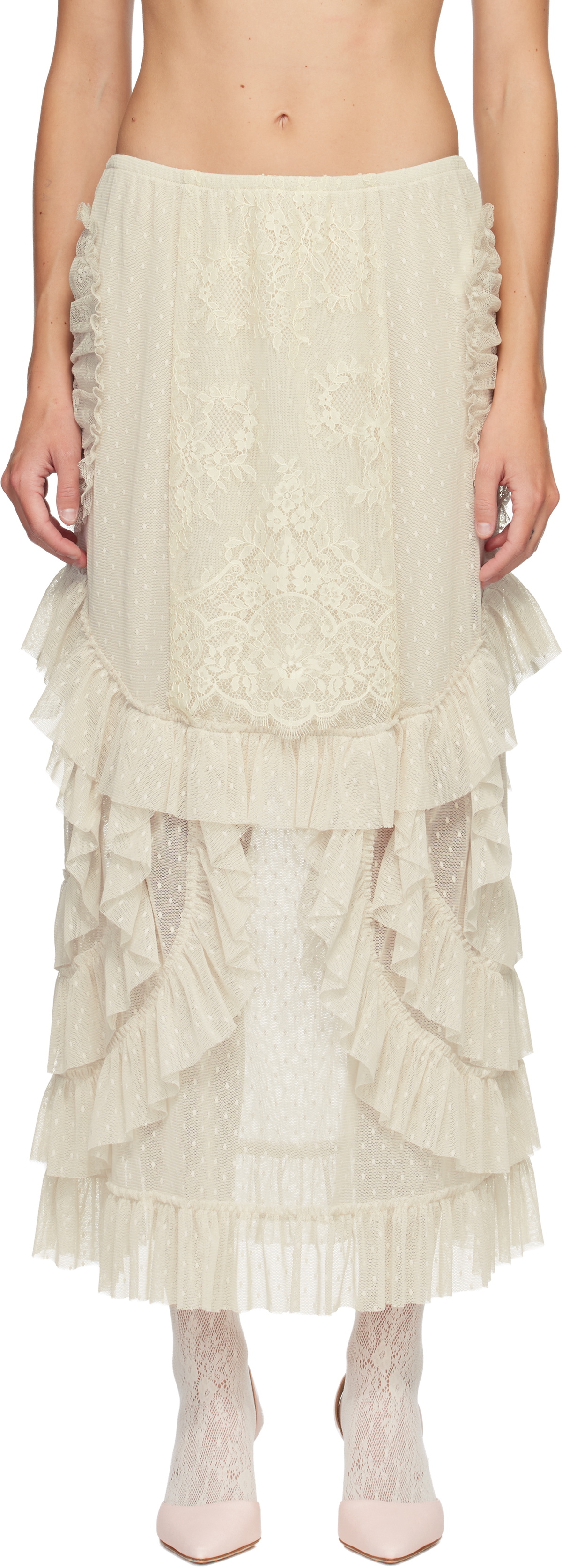 Anna Sui Off-White Ruffle Maxi Skirt