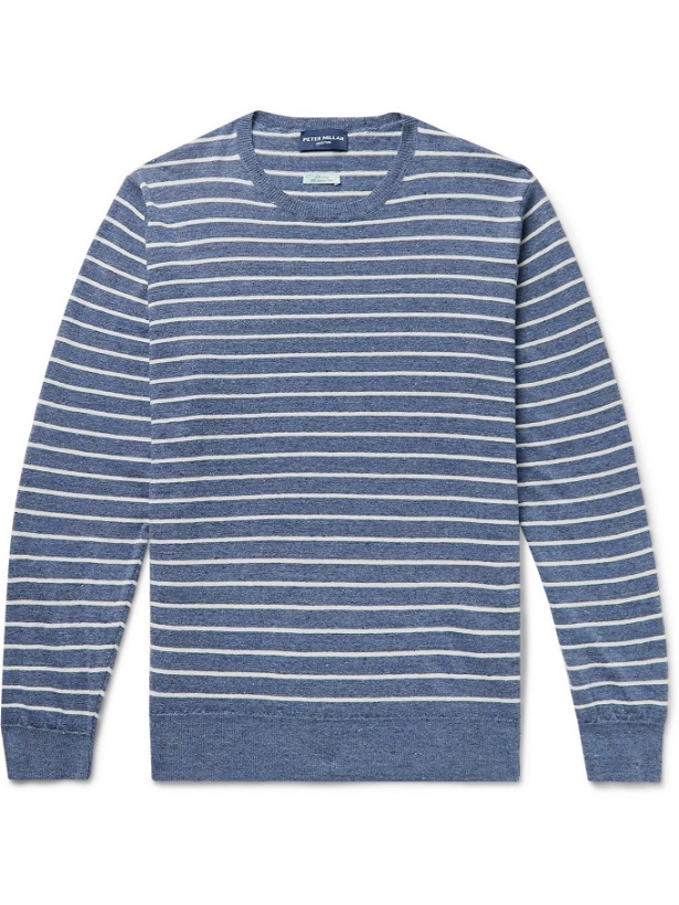 Photo: PETER MILLAR - Slim-Fit Striped Mélange Linen and Merino Wool-Blend Sweater - Blue - S