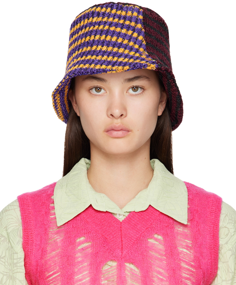 Andersson Bell Burgundy & Purple Contrast Knit Bucket Hat Andersson Bell