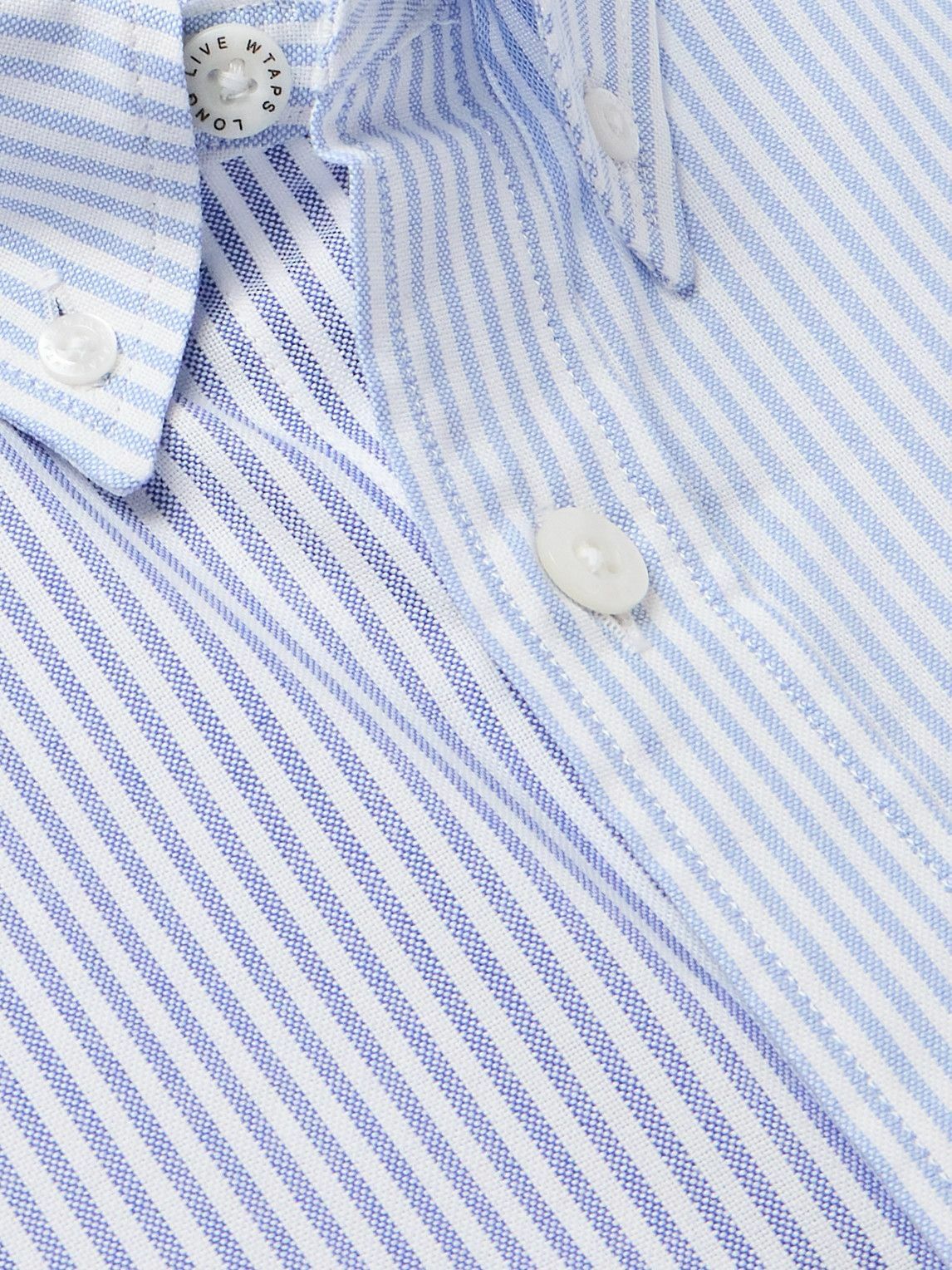 WTAPS - Button Down-Collar Logo-Appliquéd Panelled Striped COOLMAX® Shirt - Blue