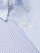 WTAPS - Button Down-Collar Logo-Appliquéd Panelled Striped COOLMAX® Shirt - Blue