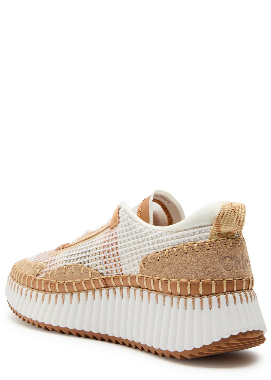 Chloe Nama Panelled Knitted Sneakers Beige