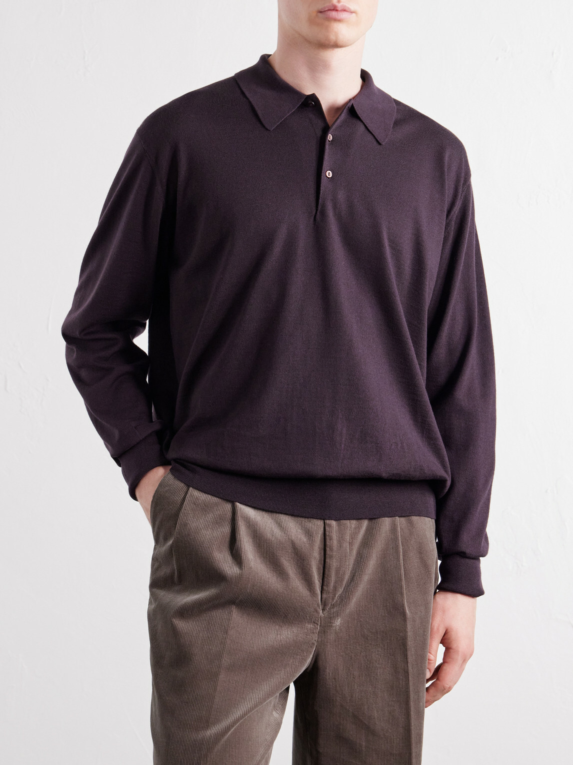 Kaptain Sunshine - Wool and Cotton-Blend Polo Shirt - Brown