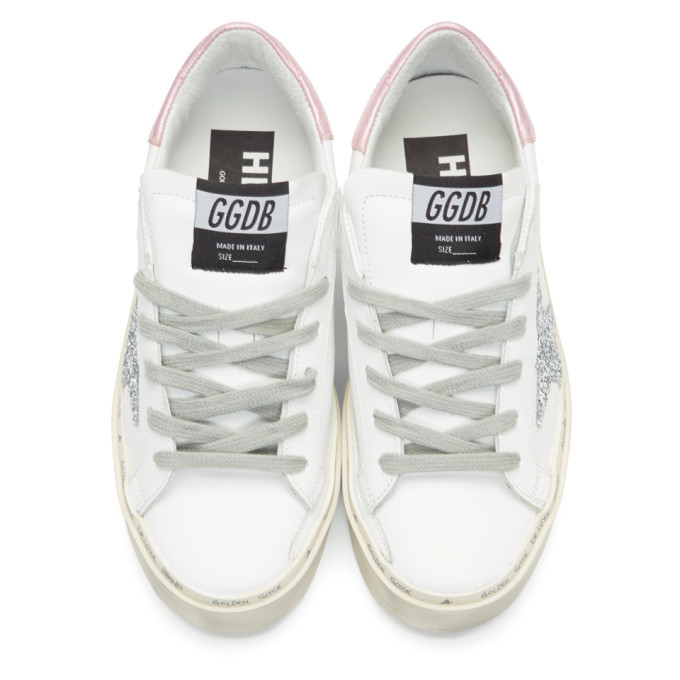 【関税&送料込】Golden Goose Deluxe Brand White Cotton Aligh Golden Goose White and Grey Hi Star Sneakers Golden Goose