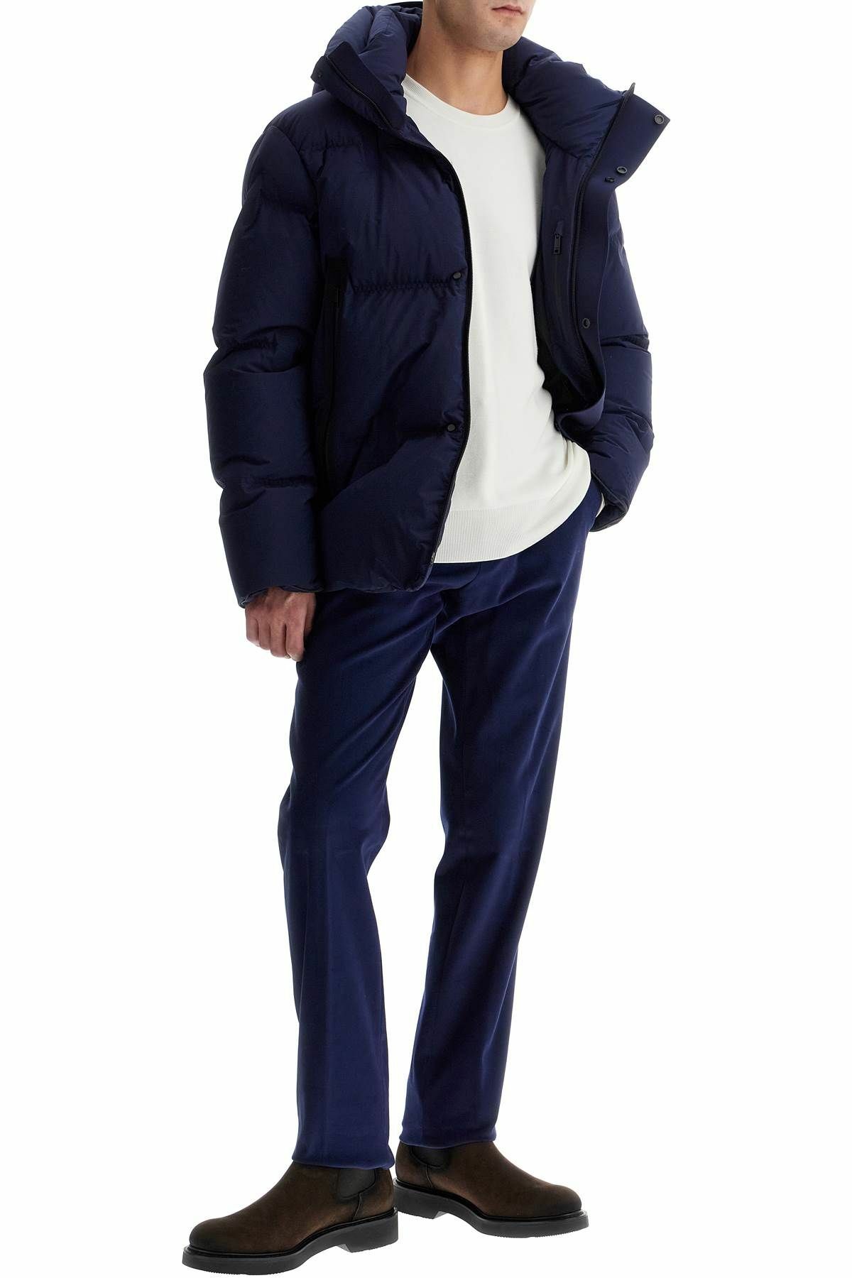 ZEGNA short down jacket with hood Blue