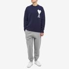 AMI Men's Tonal A Heart Crew Knit in Nautic Blue/White