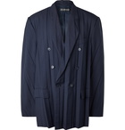 Balenciaga - Oversized Double-Breasted Pleated Wool-Blend Blazer - Blue