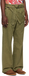 Dries Van Noten Khaki Belted Trousers