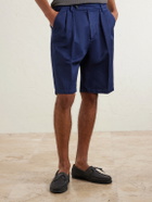 Massimo Alba - Cliff Straight-Leg Pleated Herringbone Cotton Bermuda Shorts - Blue