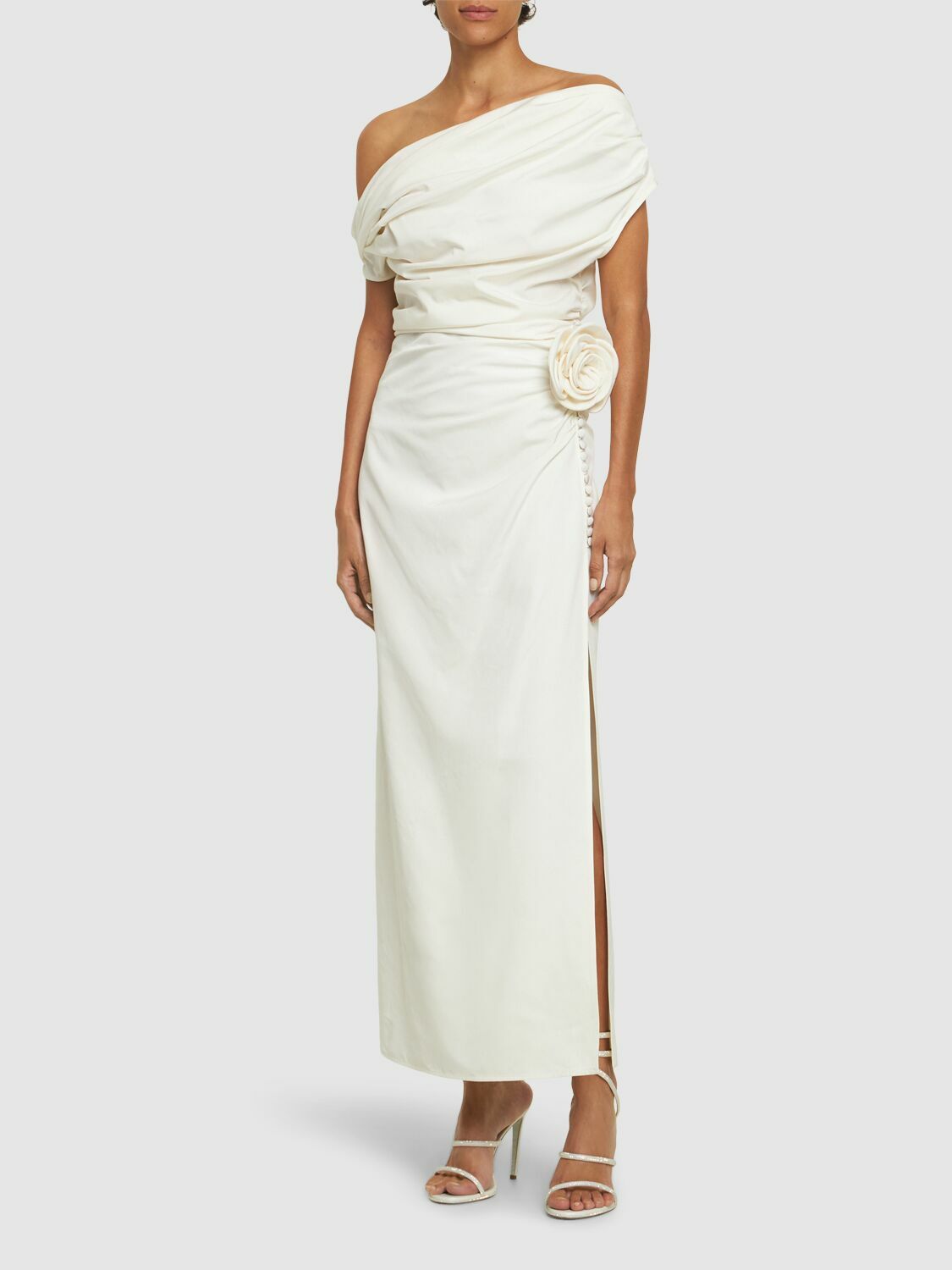 MAGDA BUTRYM Draped Silk Midi Dress with Rose Magda Butrym