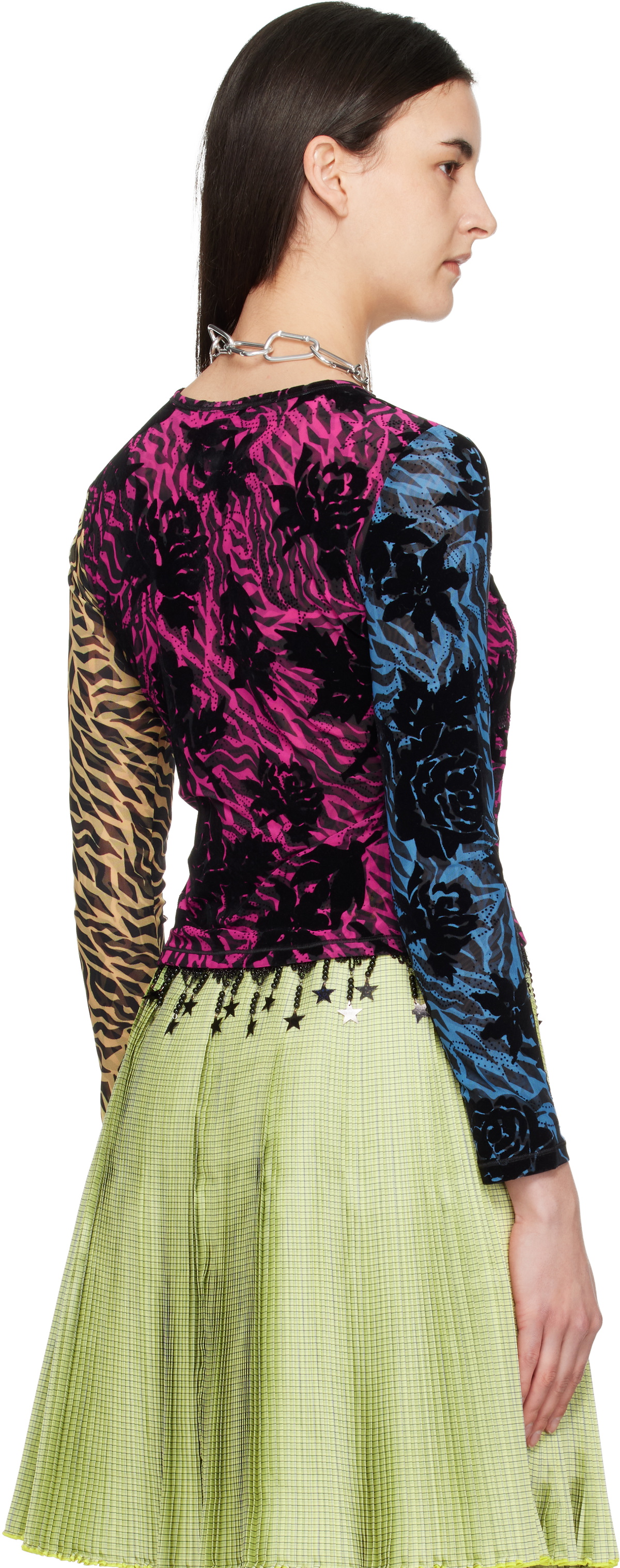 Chopova Lowena Multicolor Totally Tiger Flocked Mesh Top