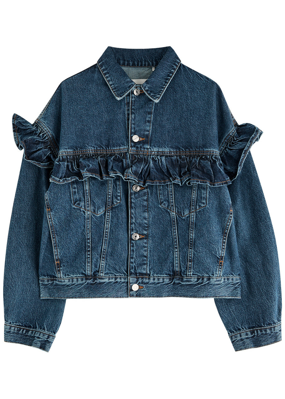 MEER. COLLAR RUFFLES DENIM JACKET (ブルー) Ruffle Collar Denim Jacket - New Arrivals - The Blue Door