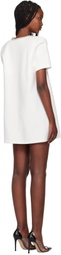 AREA White Crystal Bow V-Neck T-shirt Minidress