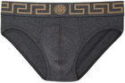 Versace Underwear Gray Greca Border Briefs