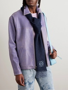 LOEWE - Fringed Logo-Embroidered Two-Tone Wool and Cashmere-Blend Scarf