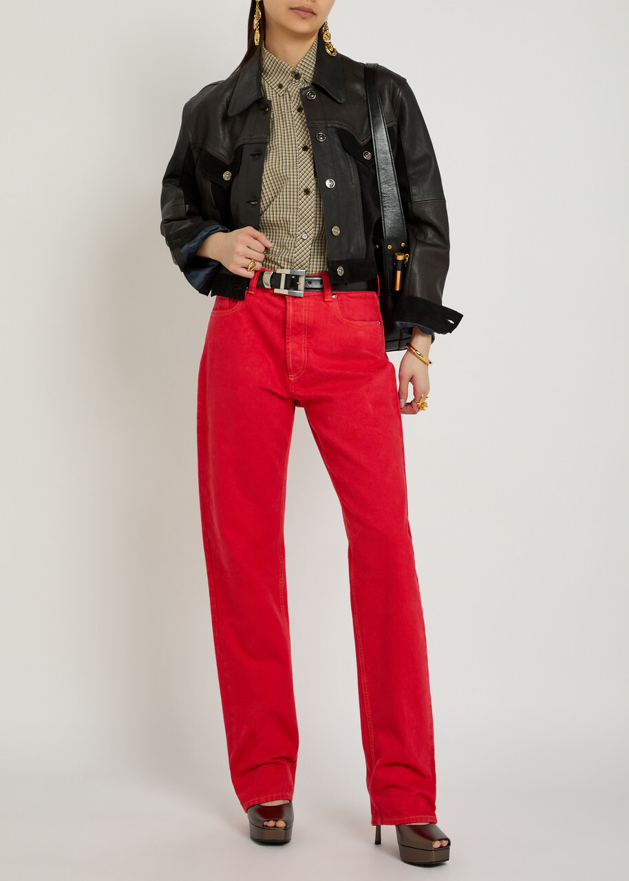 Versace Panelled Leather Jacket Black