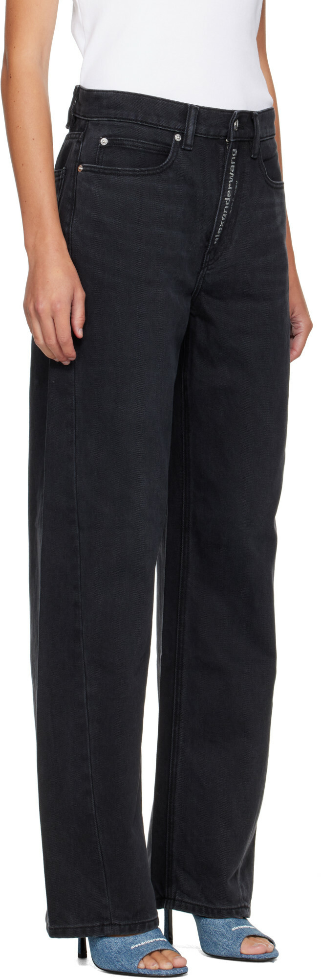 Alexander Wang Black Float Hotfix Logo Fly Jeans