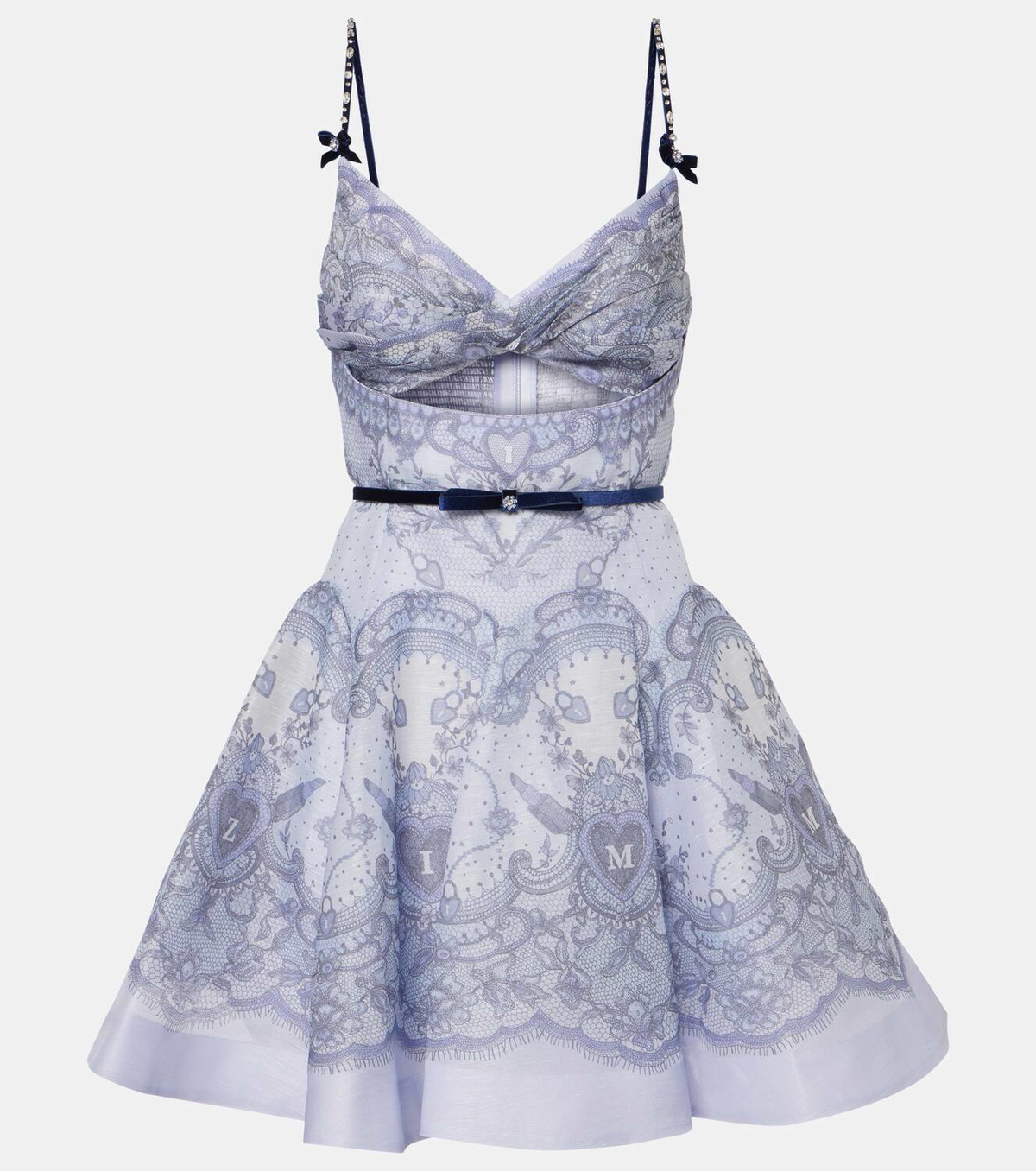 Zimmermannクラッシュツイストフローラルリネンシルクミニドレス Zimmermann Crush Twist Front bow-detail lace minidress
