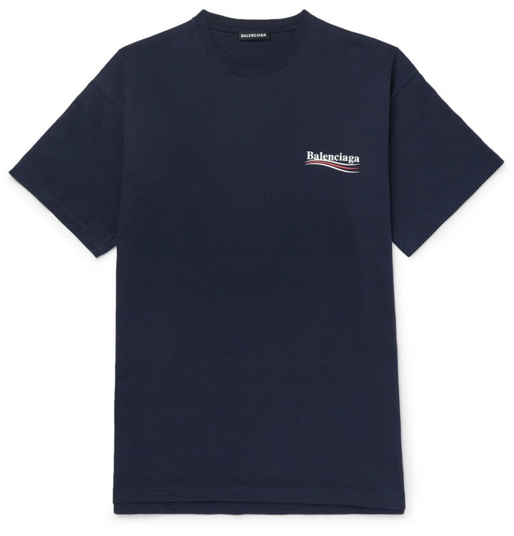 Photo: Balenciaga - Oversized Logo-Print Cotton-Jersey T-Shirt - Men - Navy