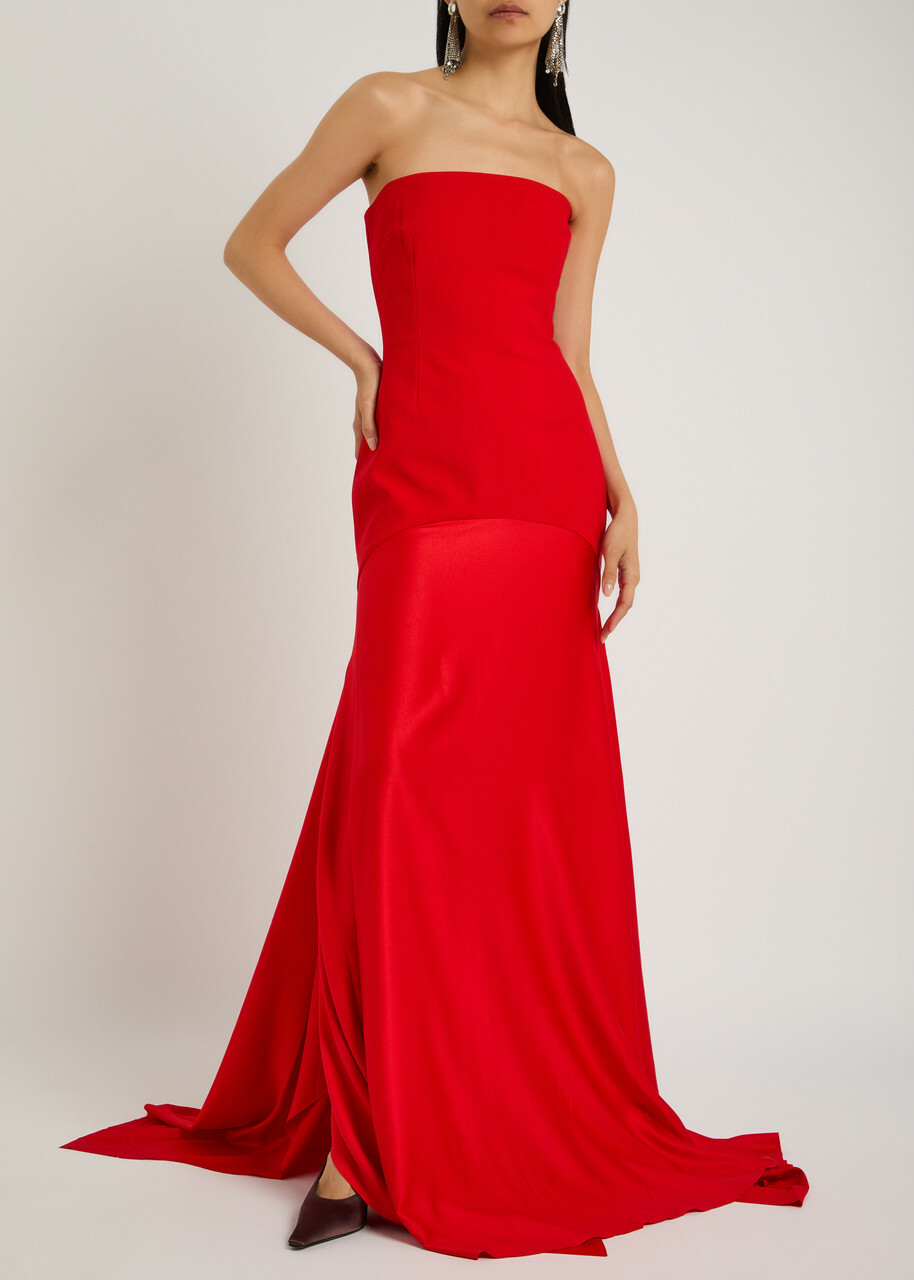 Solace London Alessandra Strapless Satin and Crepe Gown Red