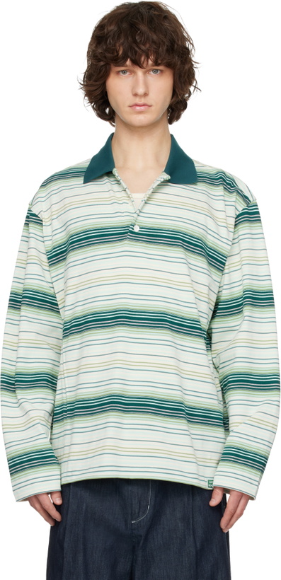 Photo: Solid Homme Green Striped Drawstring Collar Neck Long Sleeve Polo