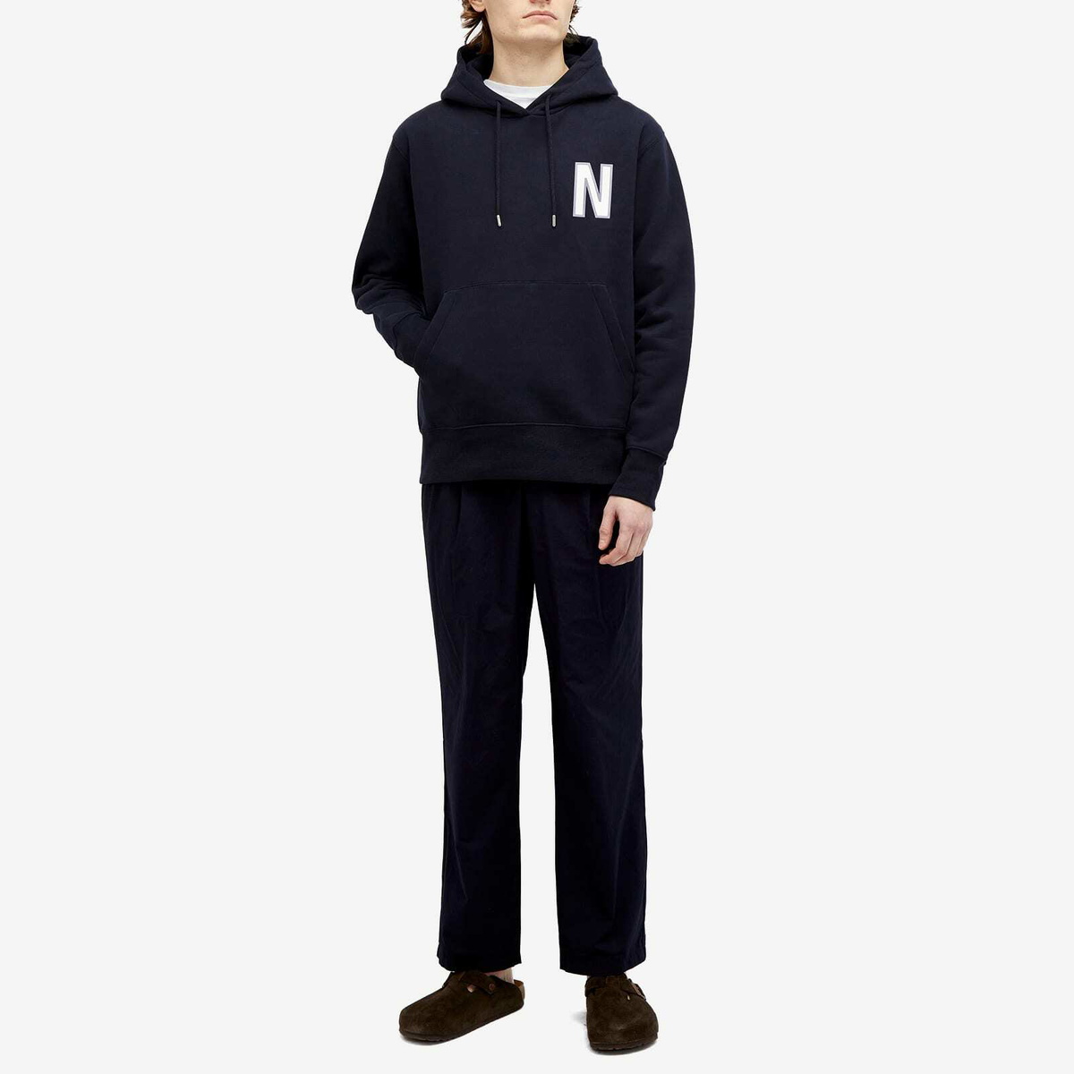 Norse Projects Men's Arne Relaxed N Logo Hoodie in Dark Navy
