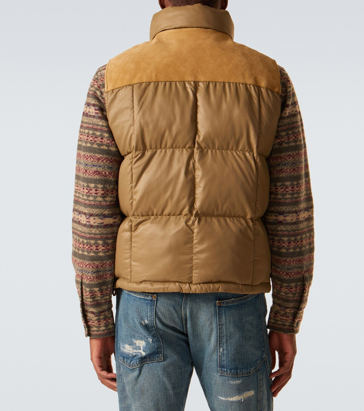 RRL Leather-trimmed ripstop puffer vest RRL