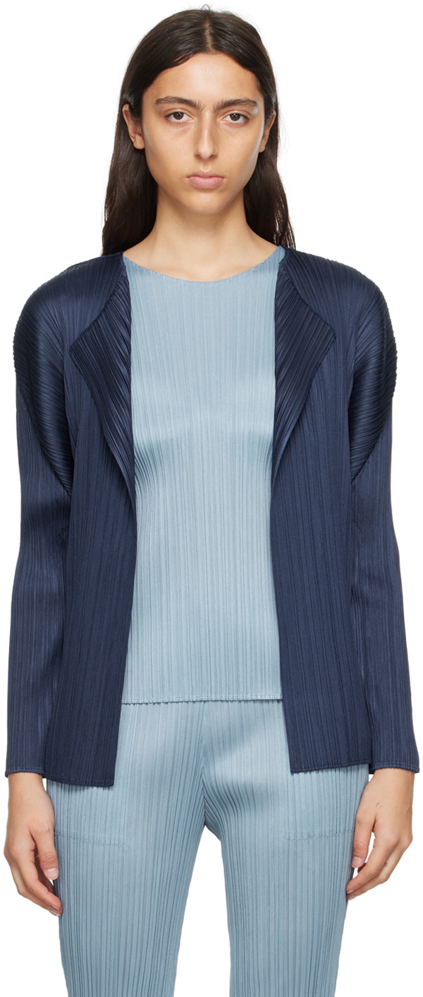 Pleats Please Issey Miyake Navy Monthly Colors August Cardigan