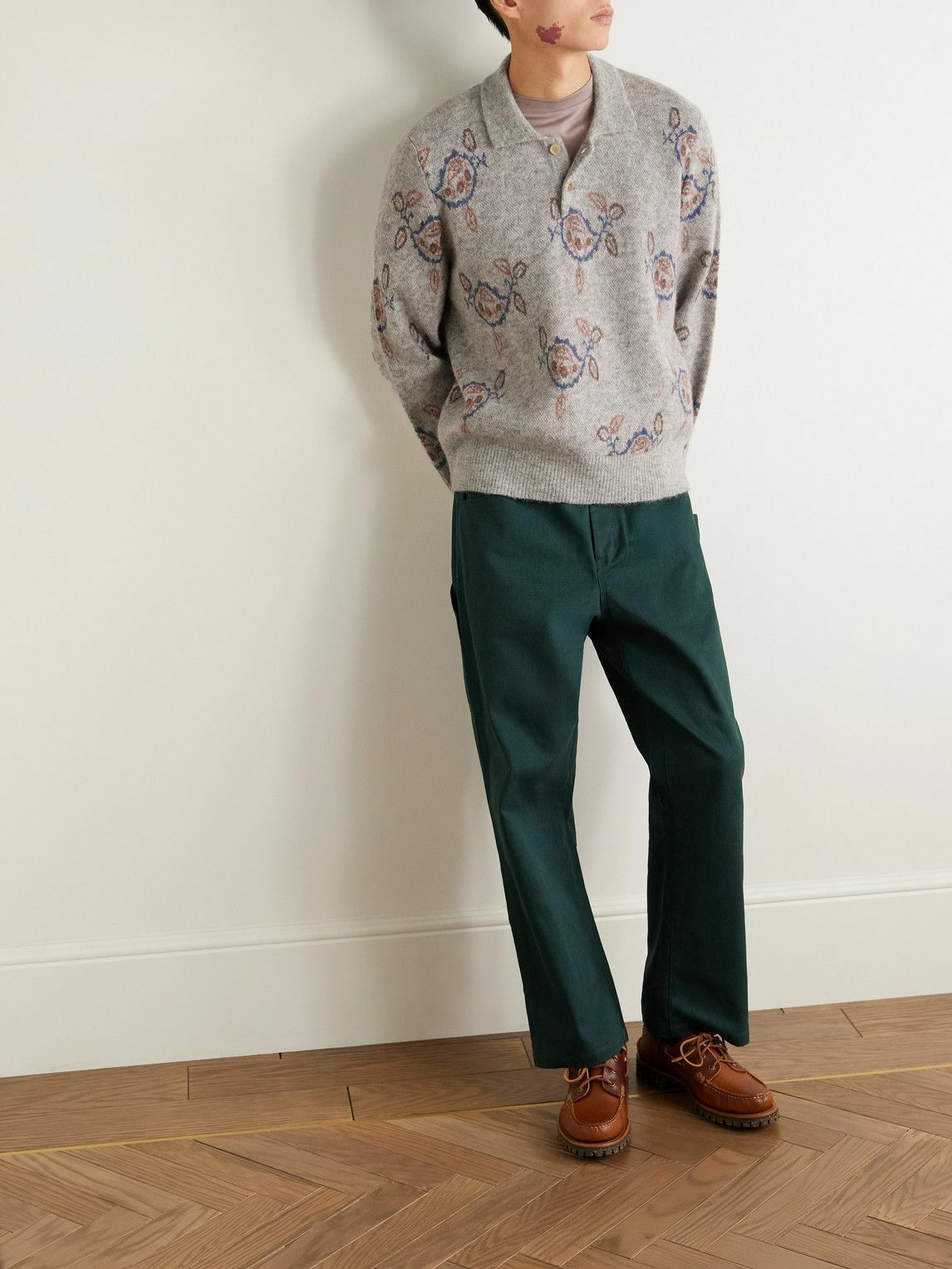 Corridor - Maya Jacquard-Knit Baby Alpaca-Blend Polo Sweater - Gray