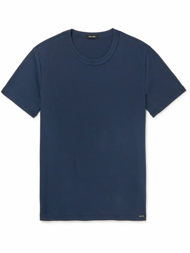 Photo: TOM FORD - Slim-Fit Stretch-Cotton Jersey T-Shirt - Blue