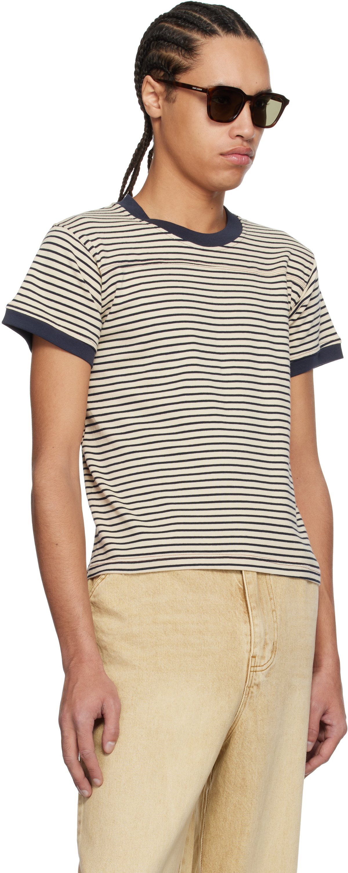 Carter Young Beige & Navy Striped Football T-shirt