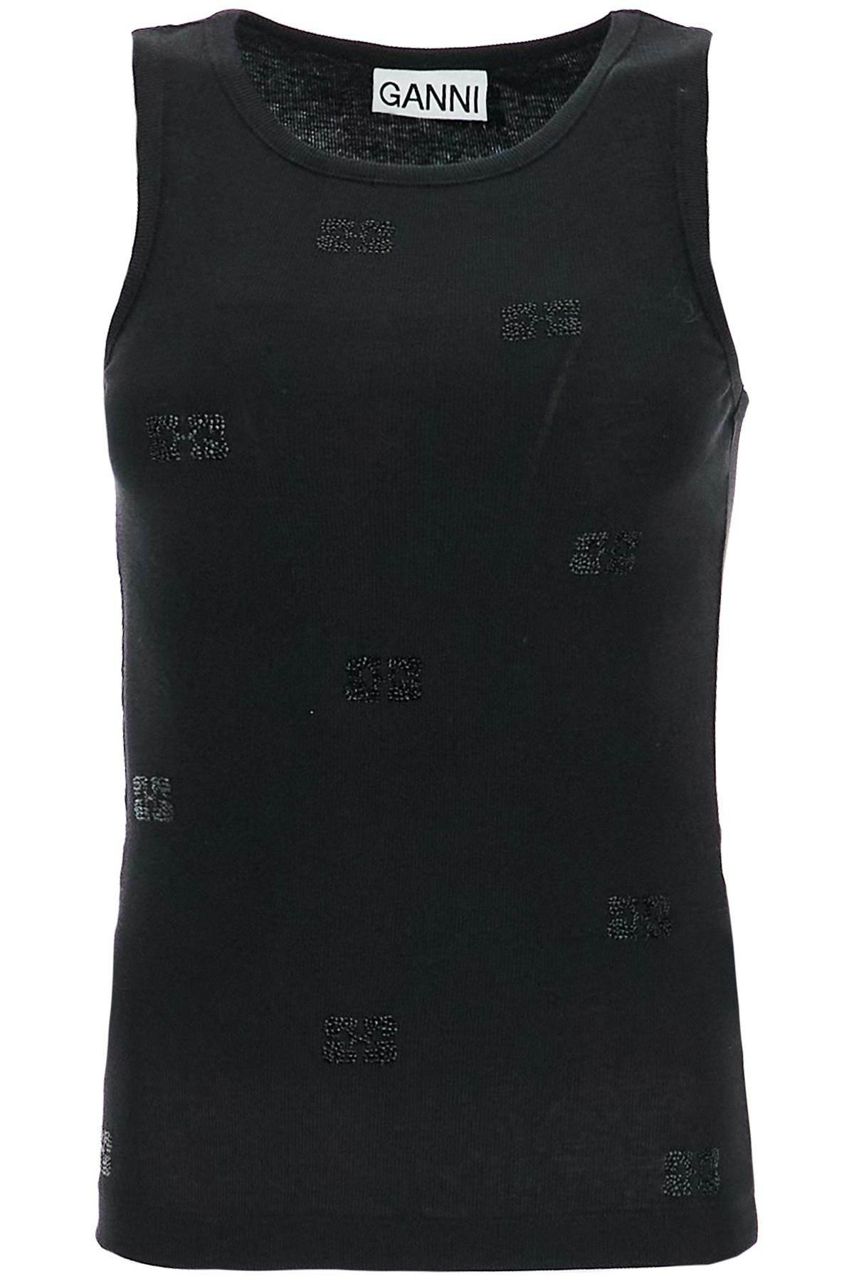 GANNI 'tank top with rhinestone logo Black GANNI