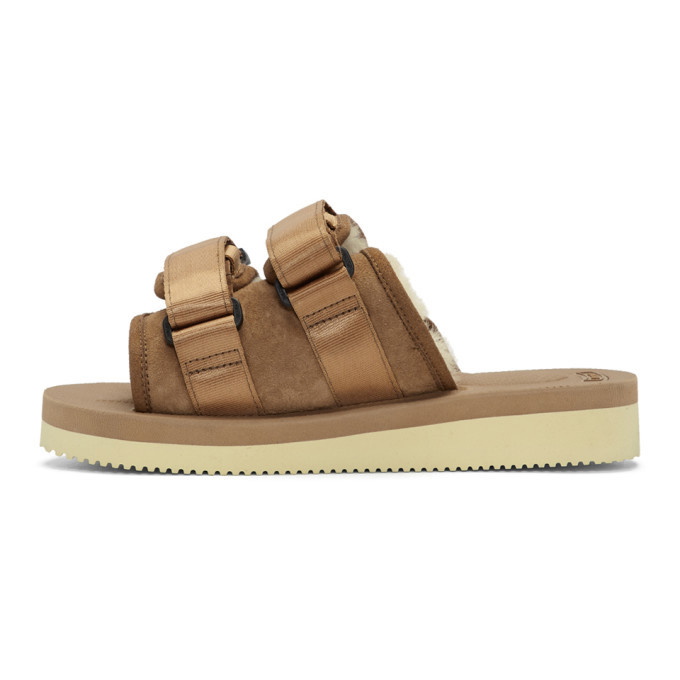 Suicoke Brown Shearling Moto Sandals Suicoke